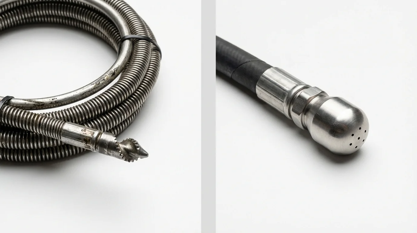 Drain snake cable and hydro jetting nozzle used for drain cleaning in Red Boiling Springs, TN