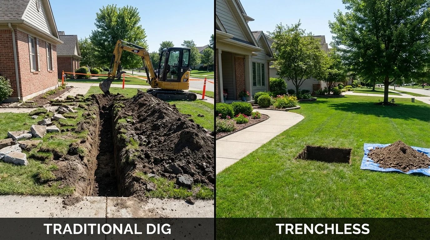 Trenchless sewer repair with minimal yard damage versus traditional excavation in Red Boiling Springs, TN